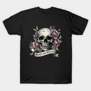 Bones and botany, Skull human anatomy floral, pink watercolor roses, Bones and Botany art anatomy T-Shirt